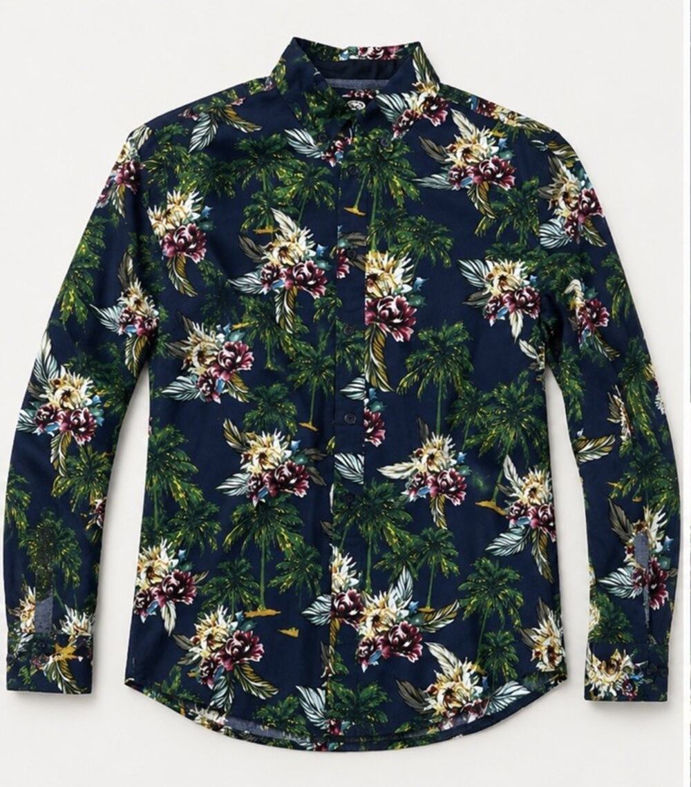 Marc Ecko Cut & Sew Men's M Floral Hawaiian Shirt Y2K Streetwear Tropical Cotton